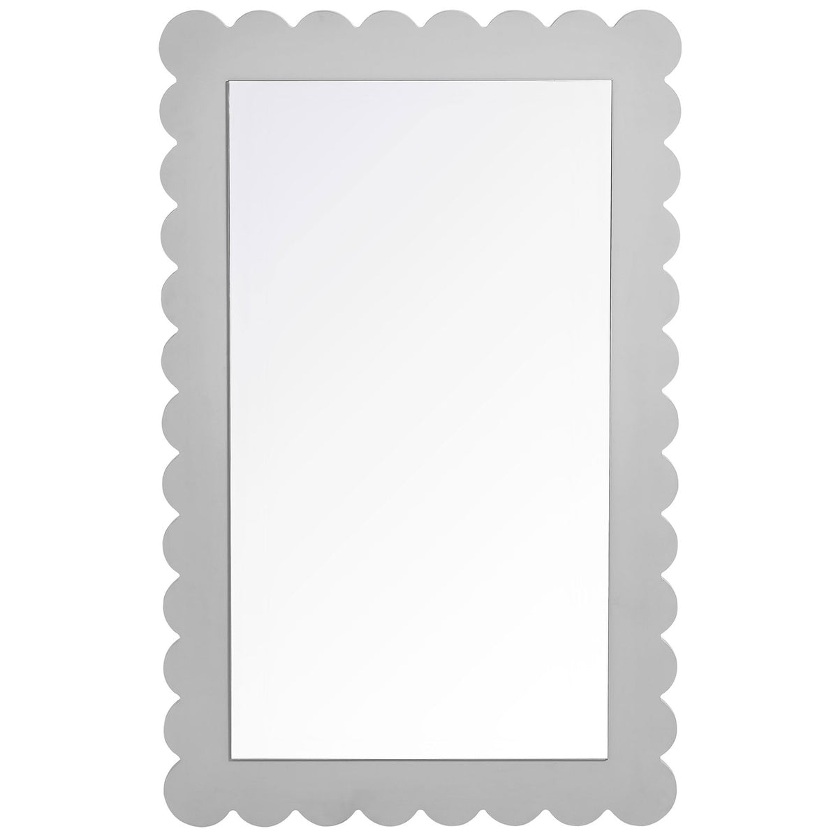 Light gray scalloped wall mirror in a clean, vertical rectangular silhouette || EEI-7116-LGR || front_studio