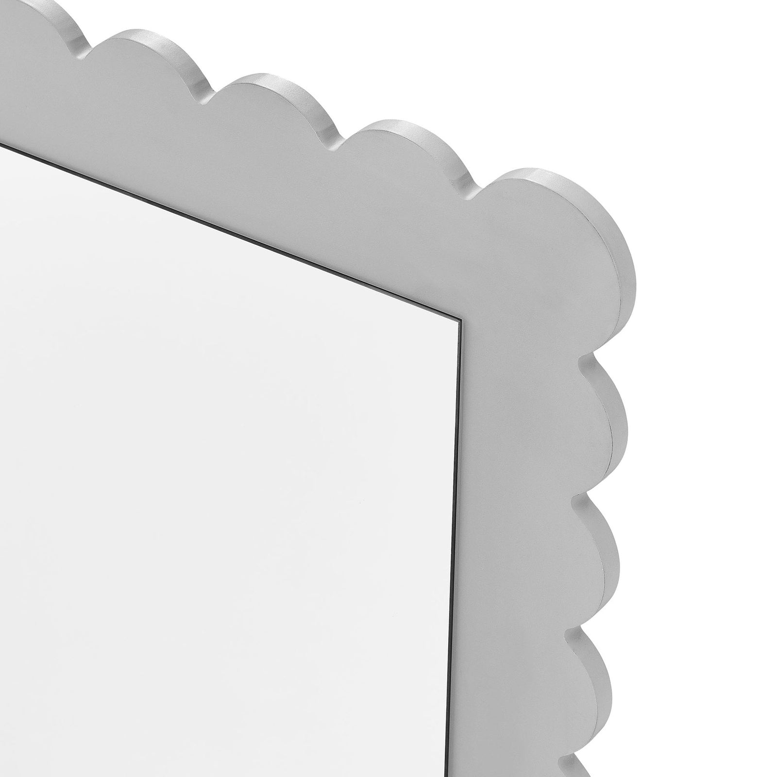 Detail of the light gray scalloped frame and smooth laminate finish || EEI-7116-LGR || detail_studio
