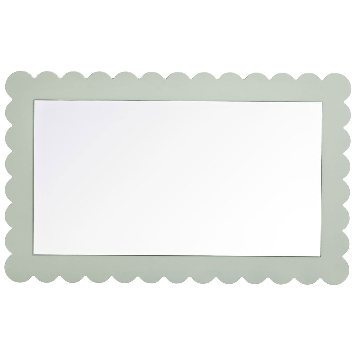 Sage green scalloped mirror displayed horizontally for a playful, modern accent || EEI-7116-SGE || front_studio