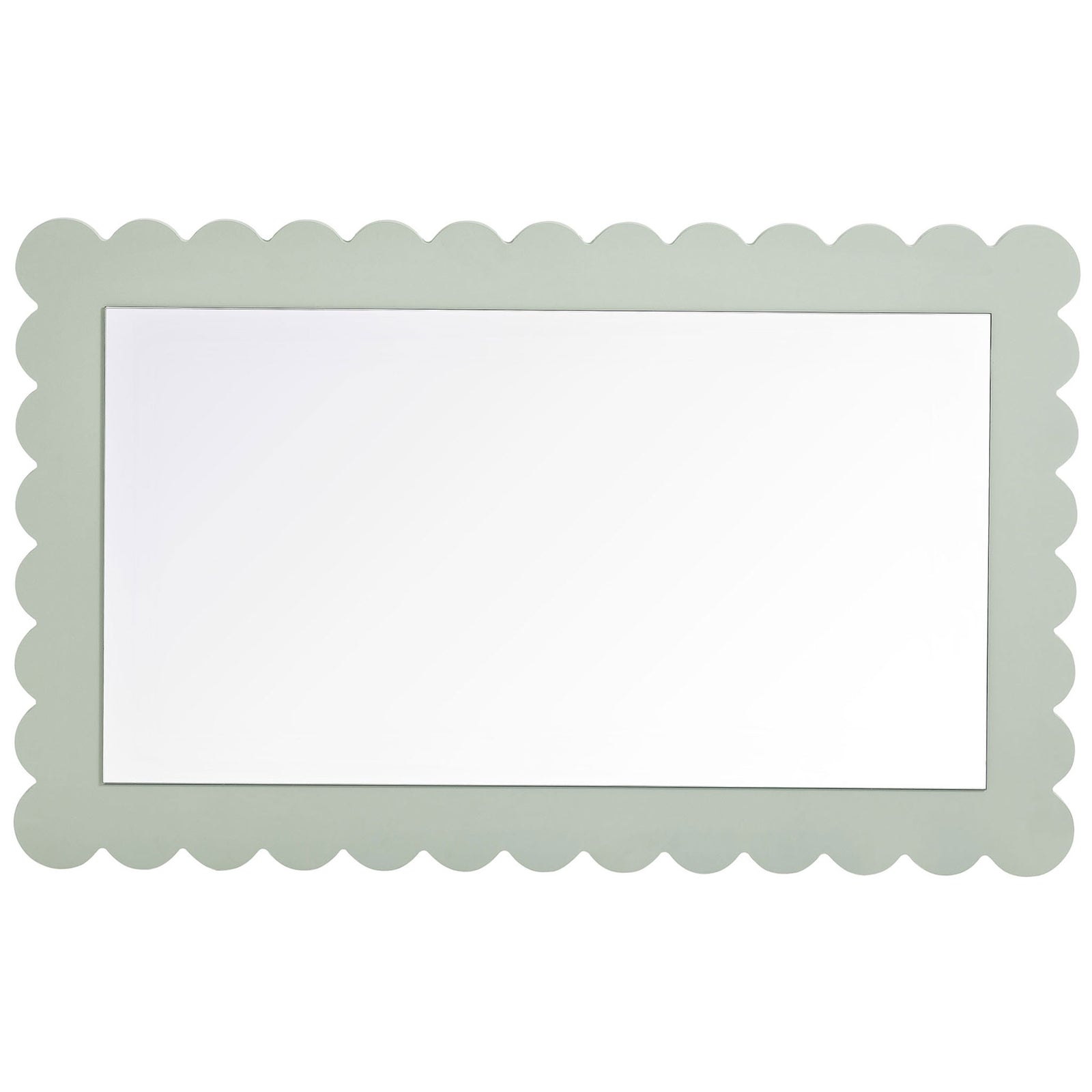 Sage green scalloped mirror displayed horizontally for a playful, modern accent || EEI-7116-SGE || front_studio