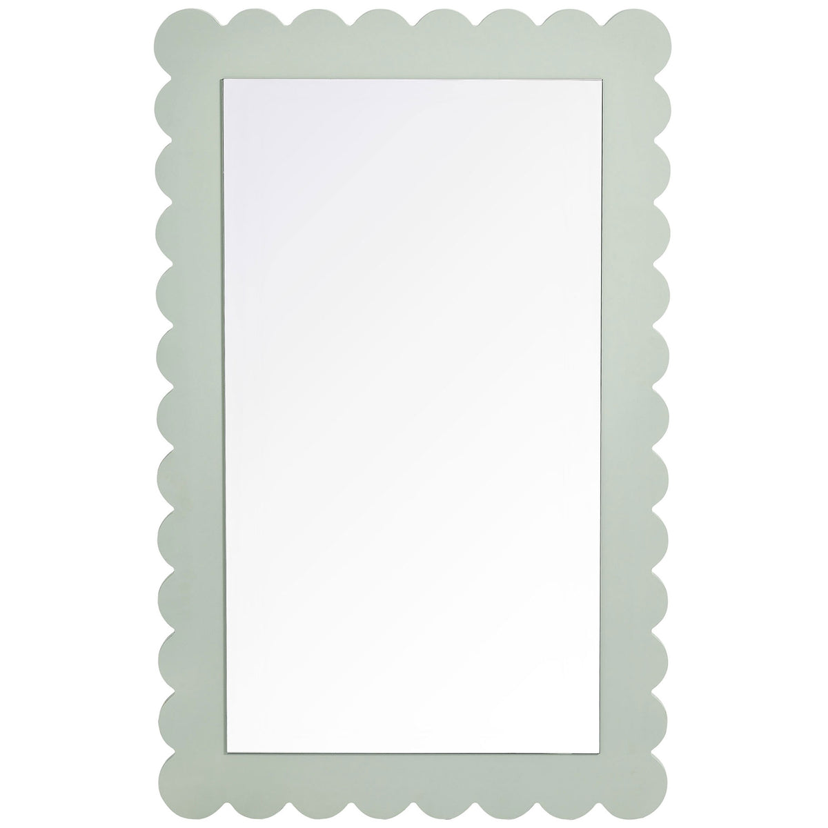 Sage green scalloped wall mirror in a clean, vertical rectangular silhouette || EEI-7116-SGE || front_studio