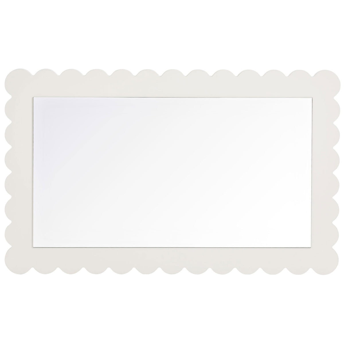 White scalloped mirror displayed horizontally for a crisp, modern accent || EEI-7116-WHI || front_studio