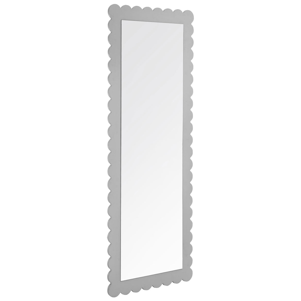 Light gray scalloped full-length floor mirror adds playful elegance to any room || EEI-7117-LGR || front_angle_studio
