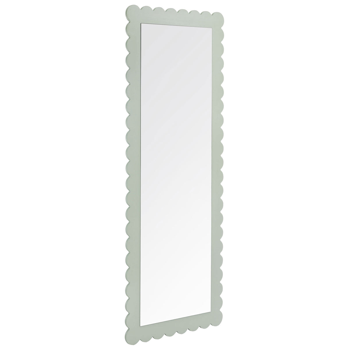 Sage scalloped floor mirror with whimsical wavy frame and full-length glass || EEI-7117-SGE || front_angle_studio