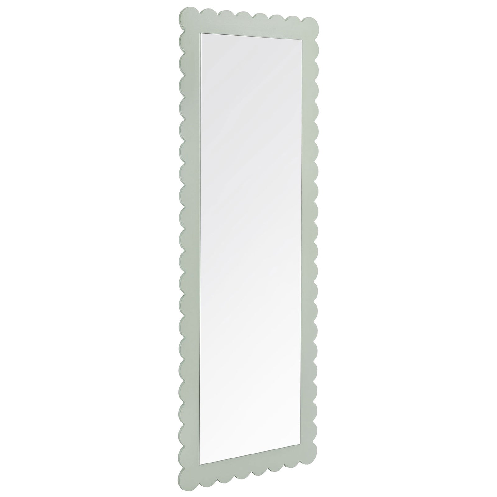 Sage scalloped floor mirror with whimsical wavy frame and full-length glass || EEI-7117-SGE || front_angle_studio