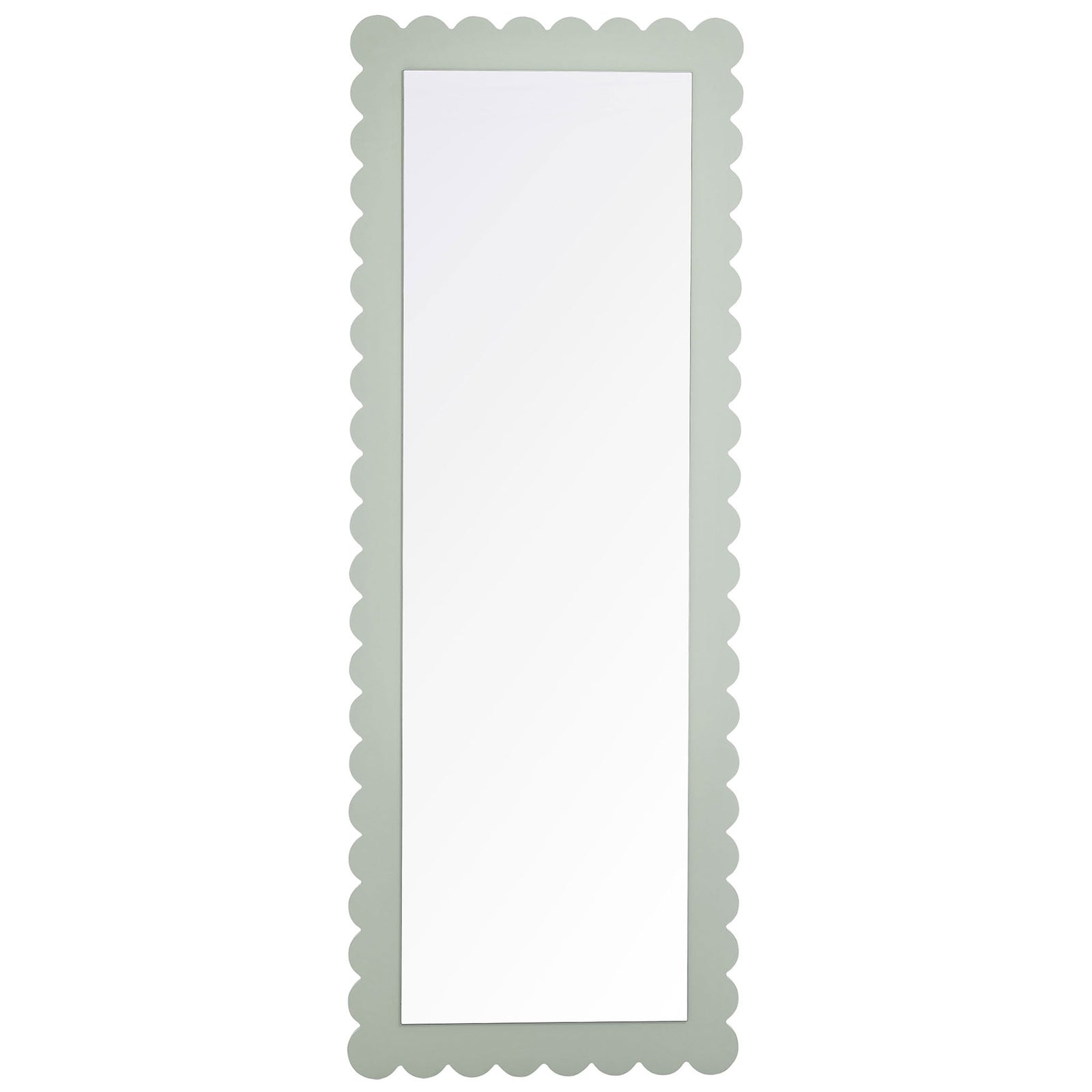 Full-length sage floor mirror with scalloped frame for chic bedroom or entryway styling || EEI-7117-SGE || front_studio