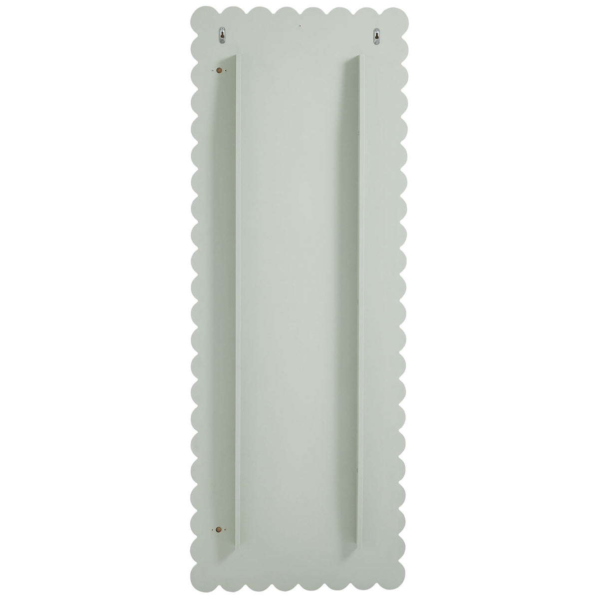 Sage mirror backing with scalloped edge and integrated keyhole brackets for secure wall mounting || EEI-7117-SGE || back_studio
