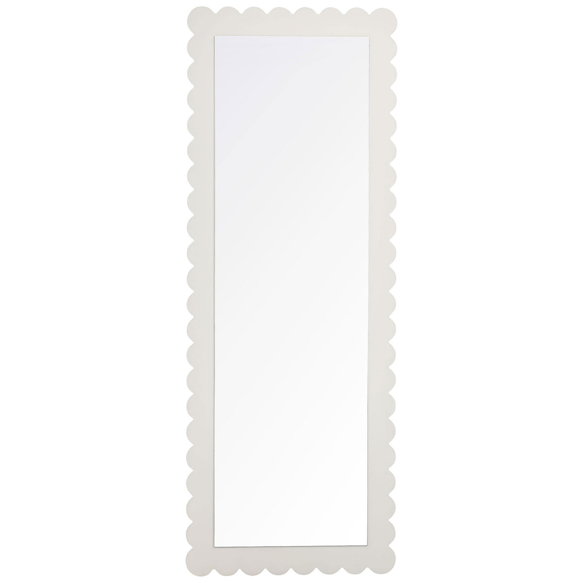 Emmeline white full-length floor mirror with playful scalloped frame || EEI-7117-WHI || front_studio