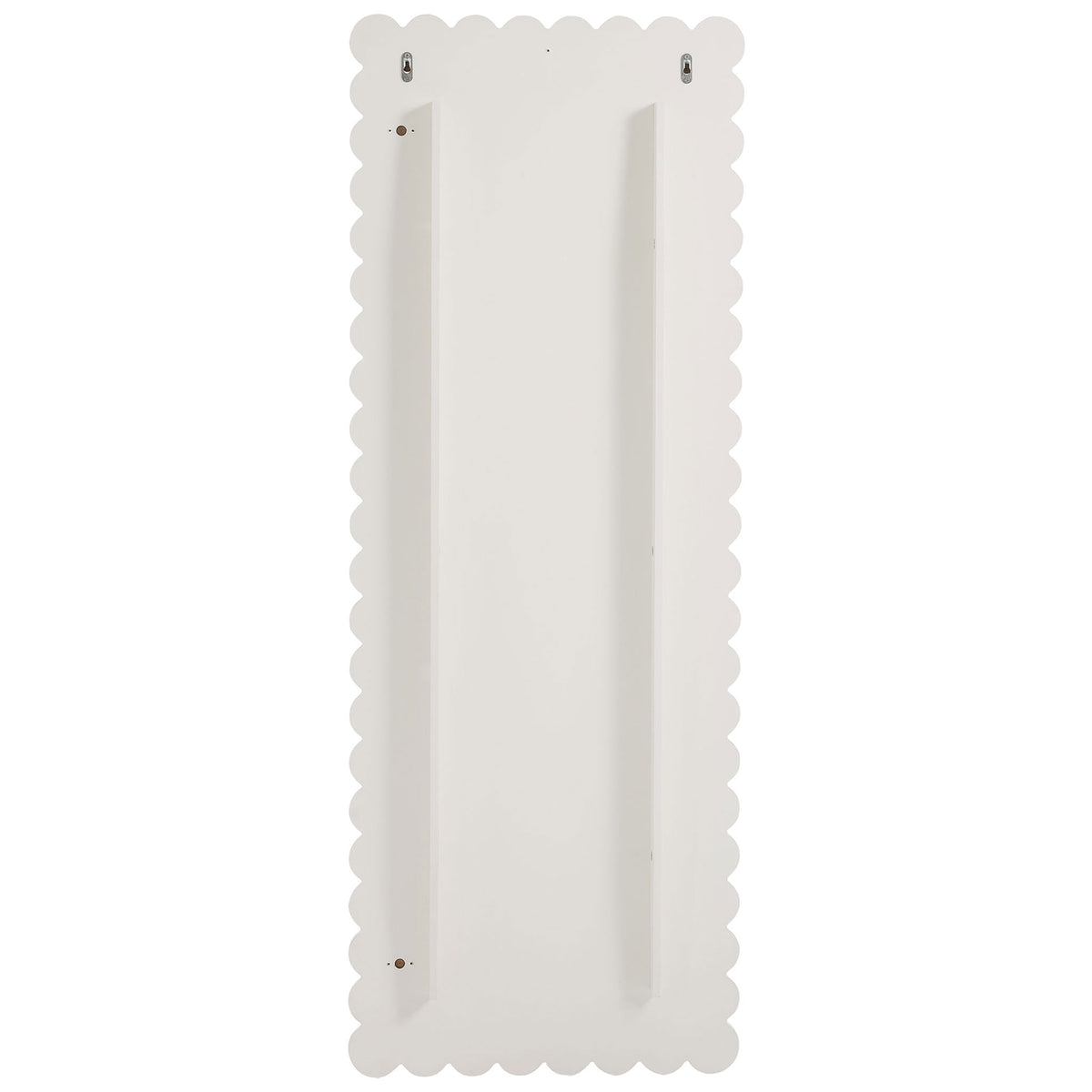 Back of Emmeline floor mirror with sturdy support rails and keyhole hanging brackets || EEI-7117-WHI || back_studio