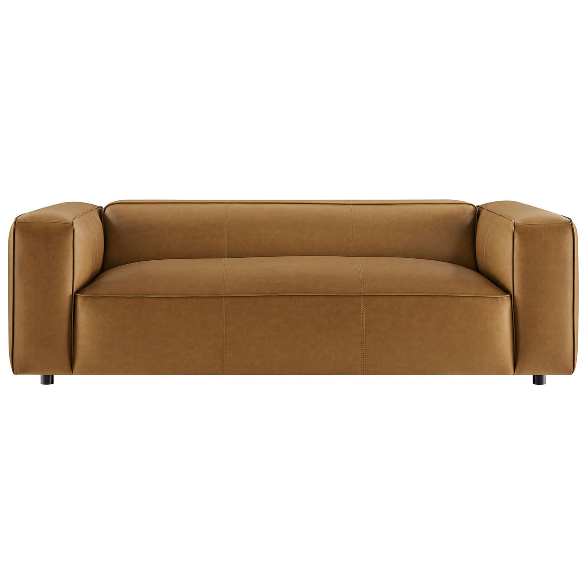 Modern camel vegan leather sofa with deep bench seat and generously wide arms || EEI-7119-CAM || front_studio