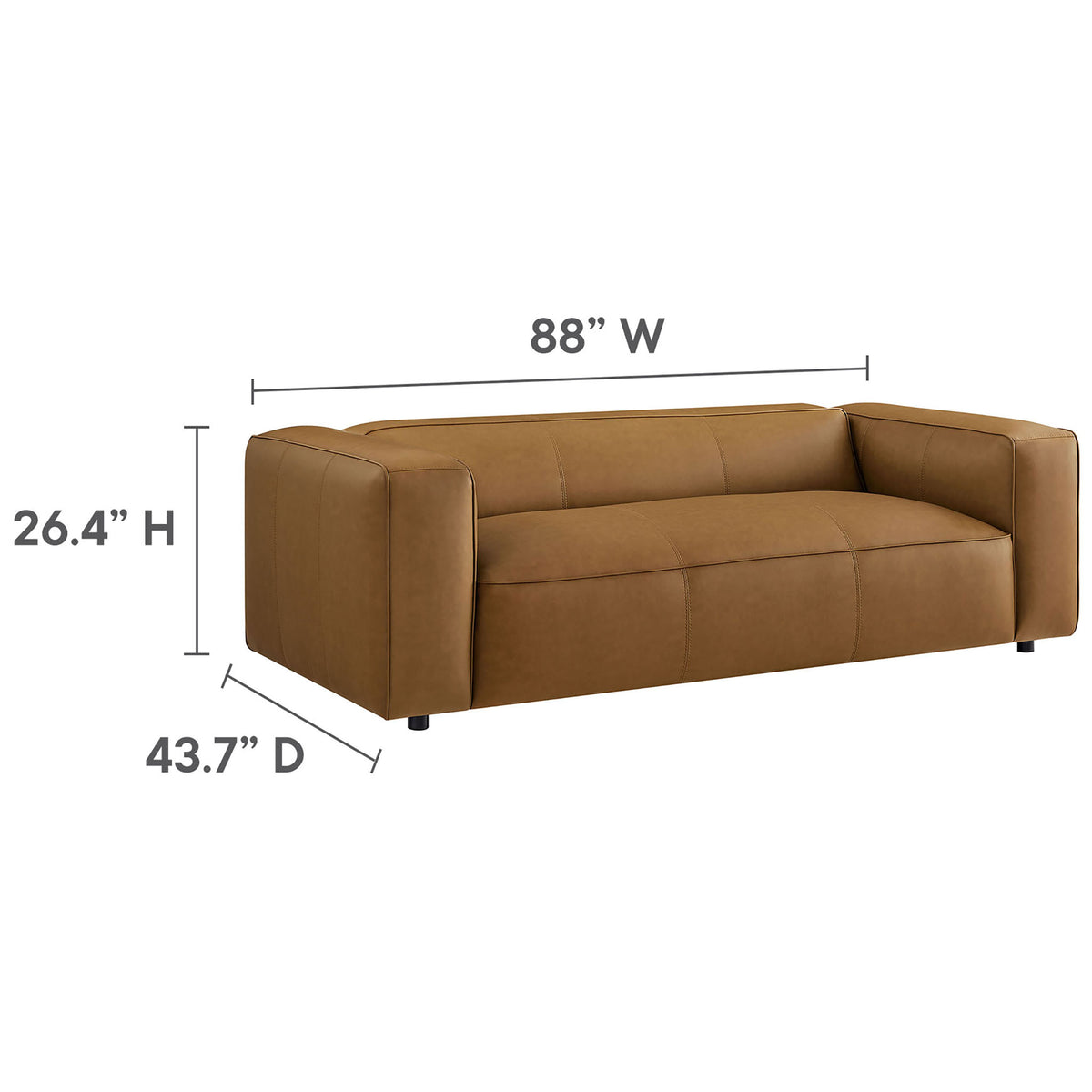Dimension diagram of the camel vegan leather sofa with clearly labeled width, depth, and height || EEI-7119-CAM || dimension_studio