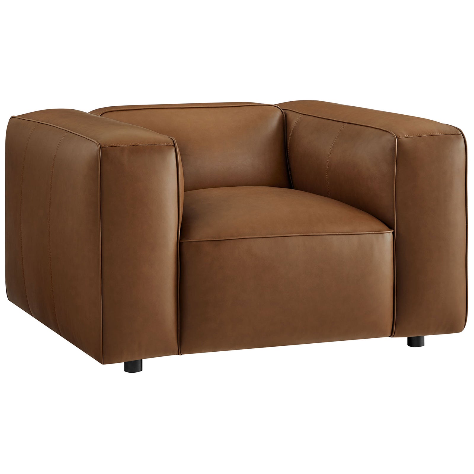 Low-profile coffee vegan leather chair featuring plush cushioning and generously padded arms || EEI-7120-COF || front_angle_studio