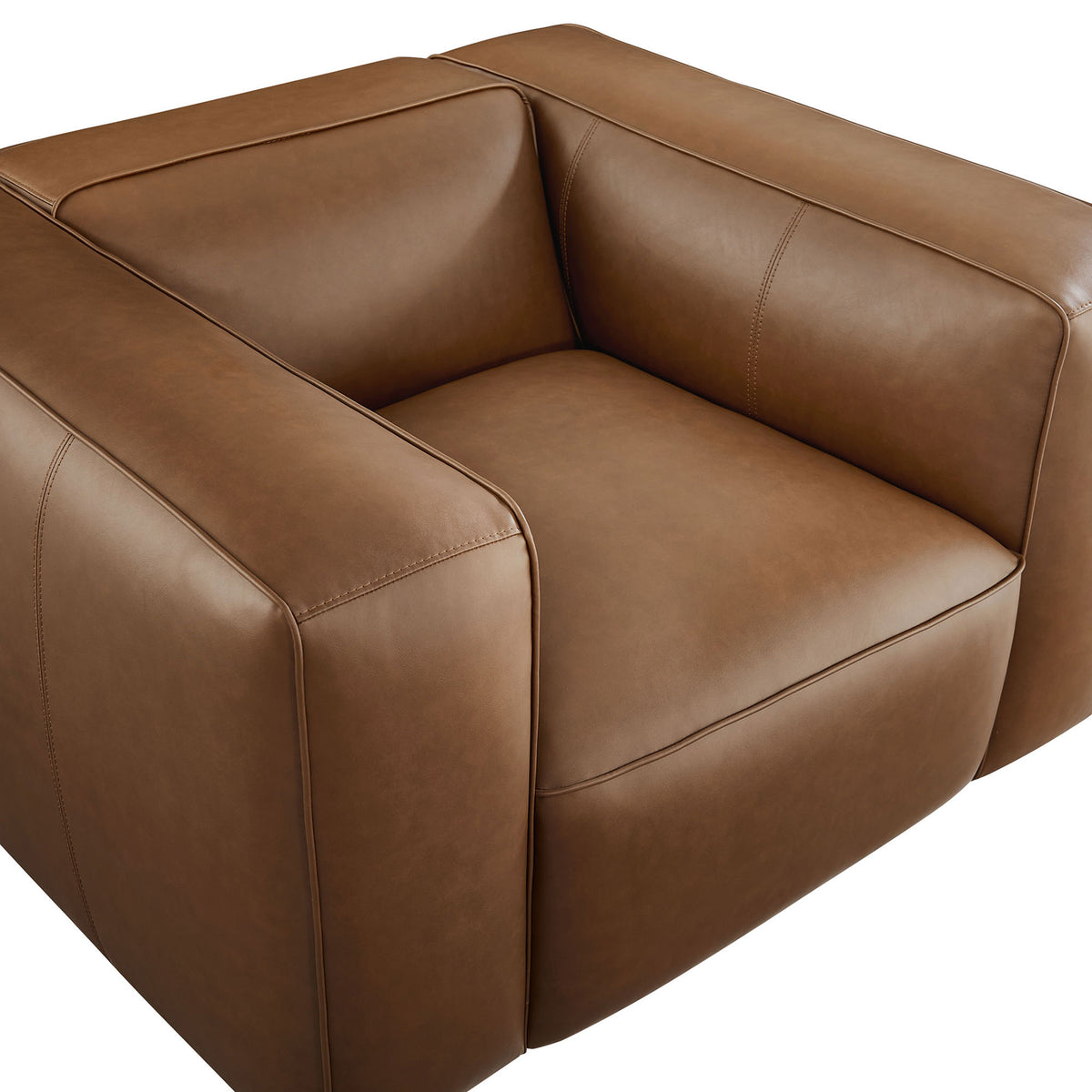 Supple vegan leather with precise stitching and a generously cushioned seat and arms || EEI-7120-COF || detail_studio