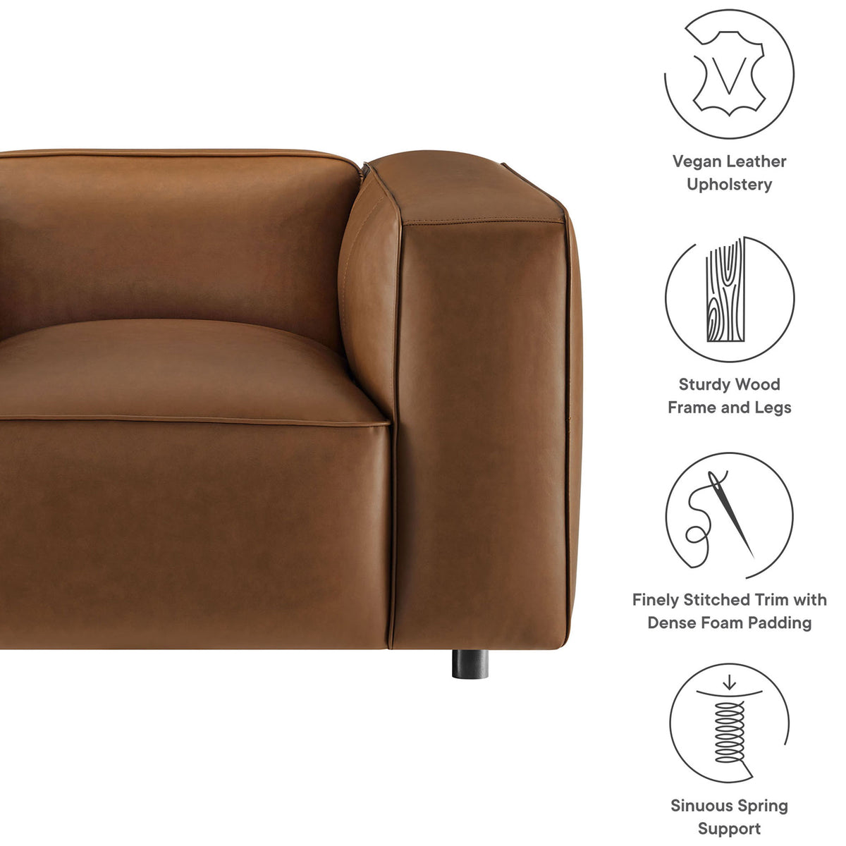 Crafted with vegan leather, sturdy wood frame, dense foam, and sinuous spring support || EEI-7120-COF || callout_studio