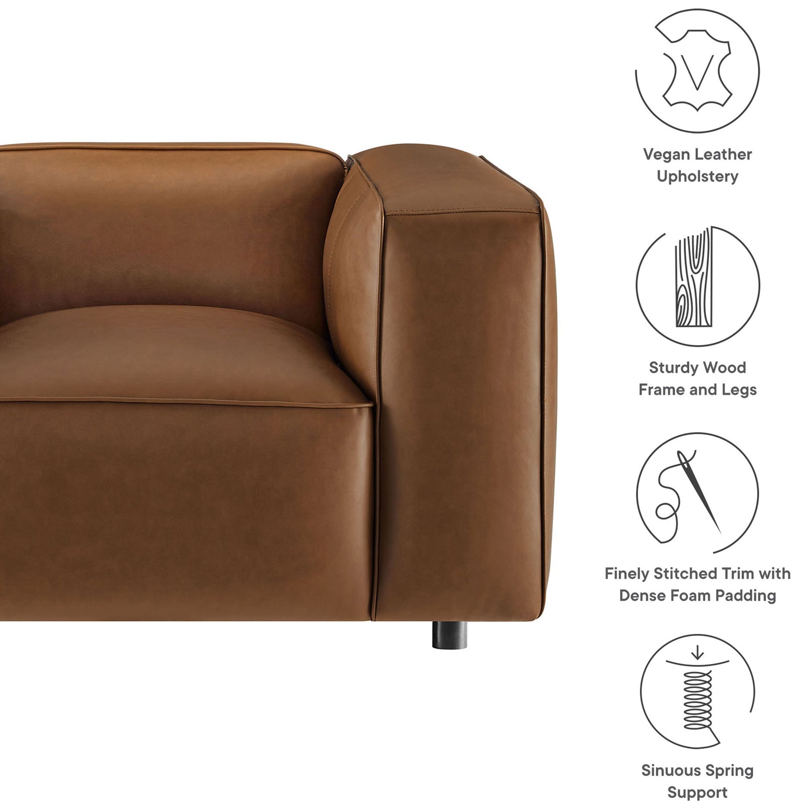 Crafted with vegan leather, sturdy wood frame, dense foam, and sinuous spring support || EEI-7120-COF || callout_studio