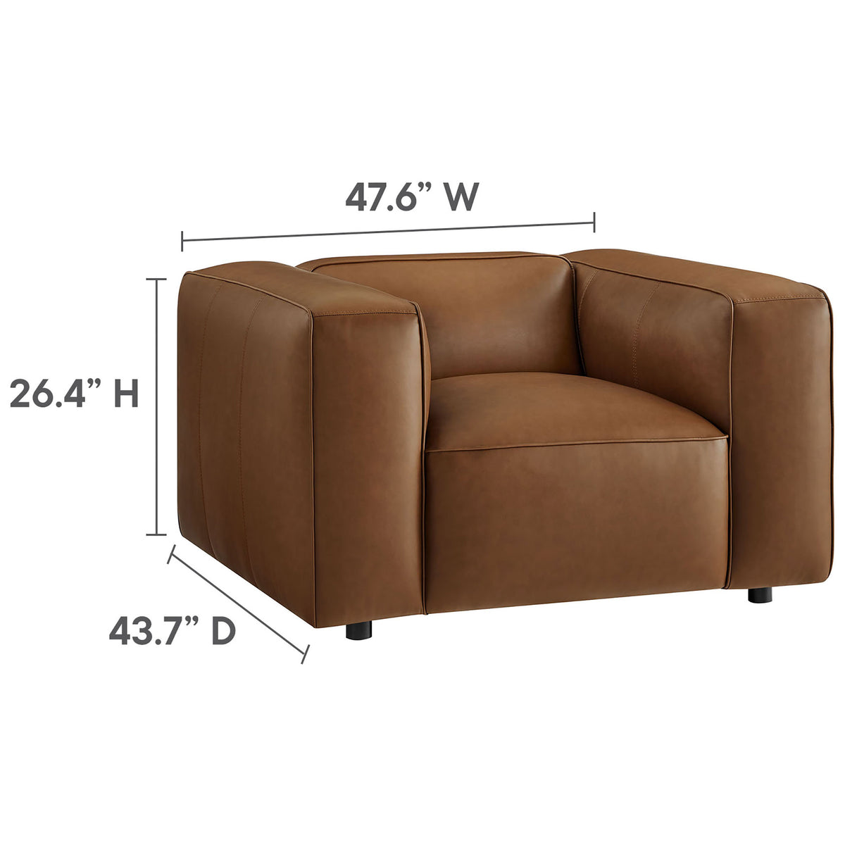 Spacious proportions: 47.6 in W x 43.7 in D x 26.4 in H for relaxed lounging || EEI-7120-COF || dimension_studio