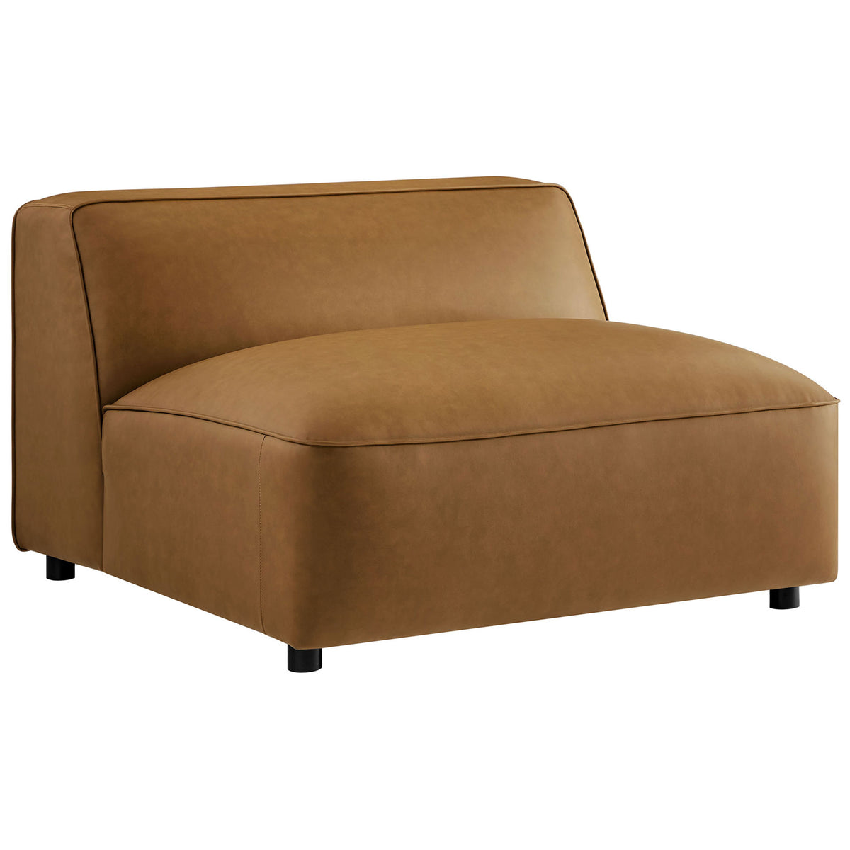 Plush modular armless chair in camel vegan leather with tailored seams and inviting oversized seat || EEI-7121-CAM || front_angle_studio