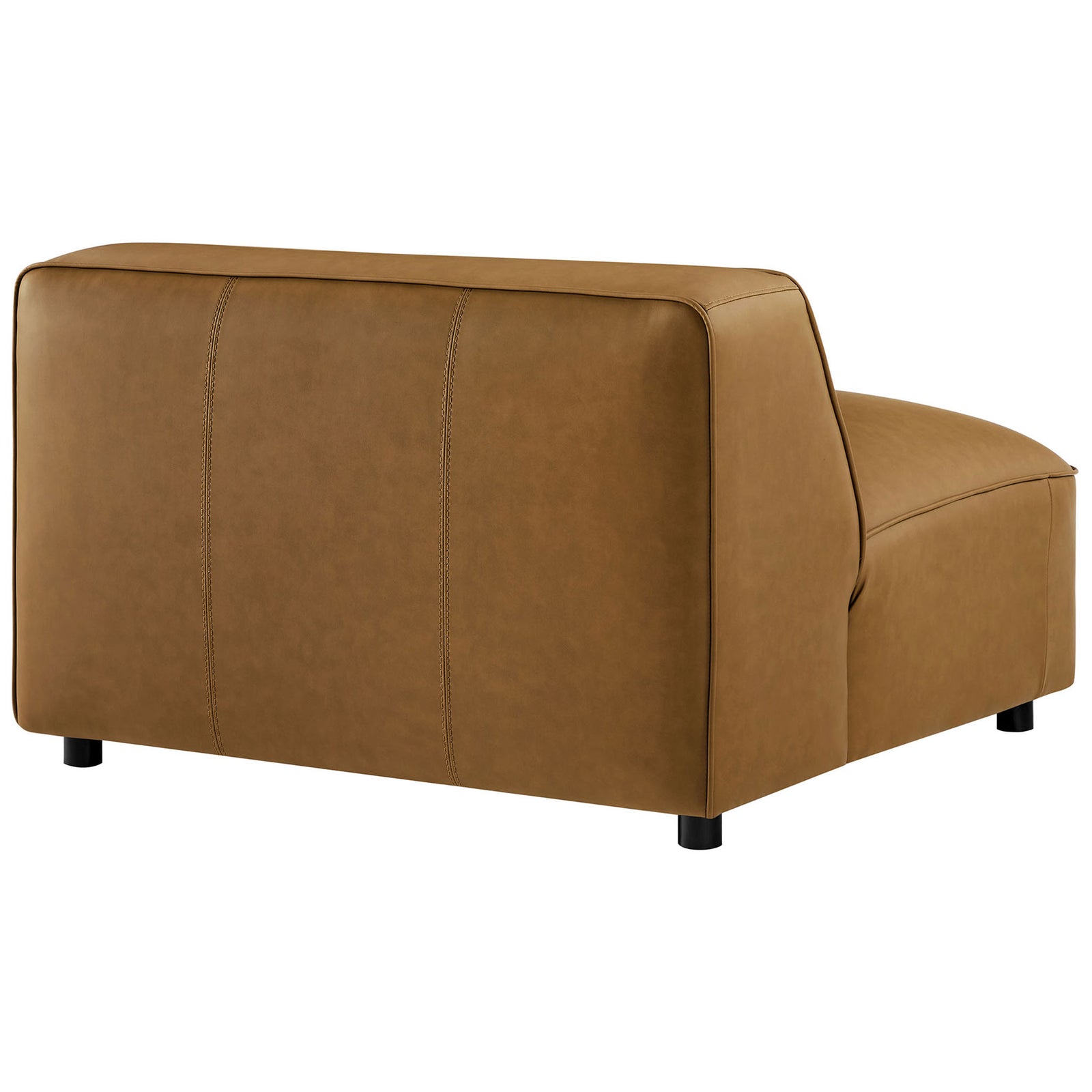 Clean back panel with refined topstitching and smooth camel vegan leather upholstery || EEI-7121-CAM || back_angle_studio