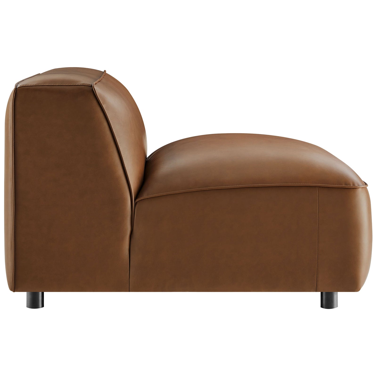 Streamlined silhouette with generous seat depth and smooth coffee vegan leather upholstery || EEI-7121-COF || side_studio