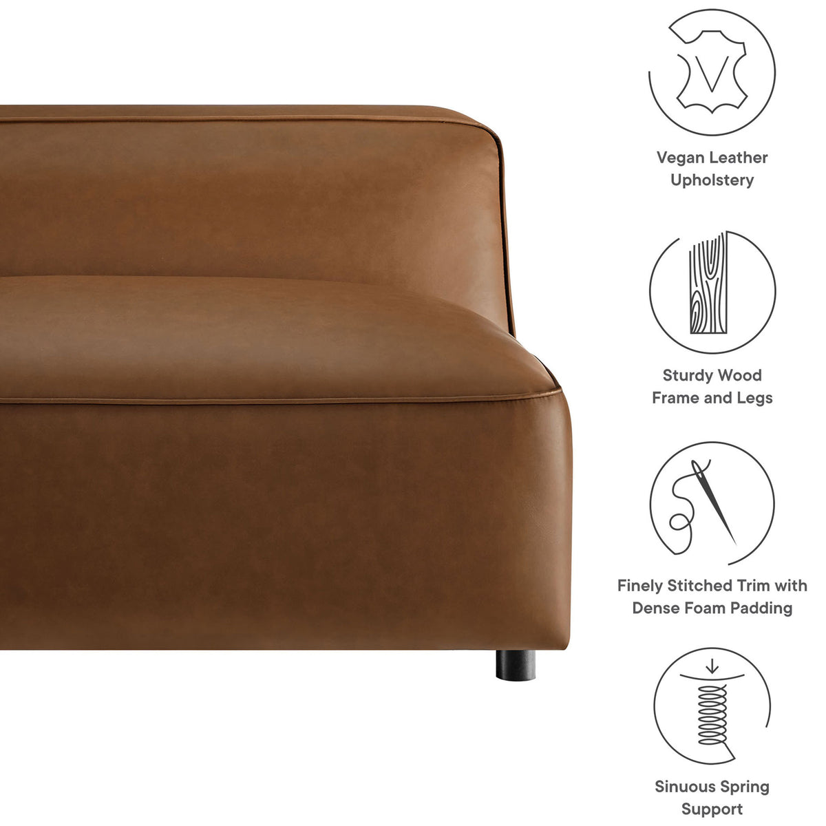 Vegan leather upholstery, dense foam, sinuous springs, and a sturdy wood frame for lasting support || EEI-7121-COF || callout_studio