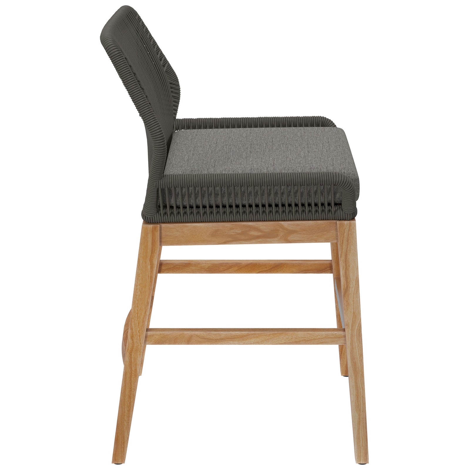 Gray graphite counter stool highlighting the relaxed back, deep seat cushion, and metal-capped footrest. || EEI-7126-GRY-GPH || side_studio