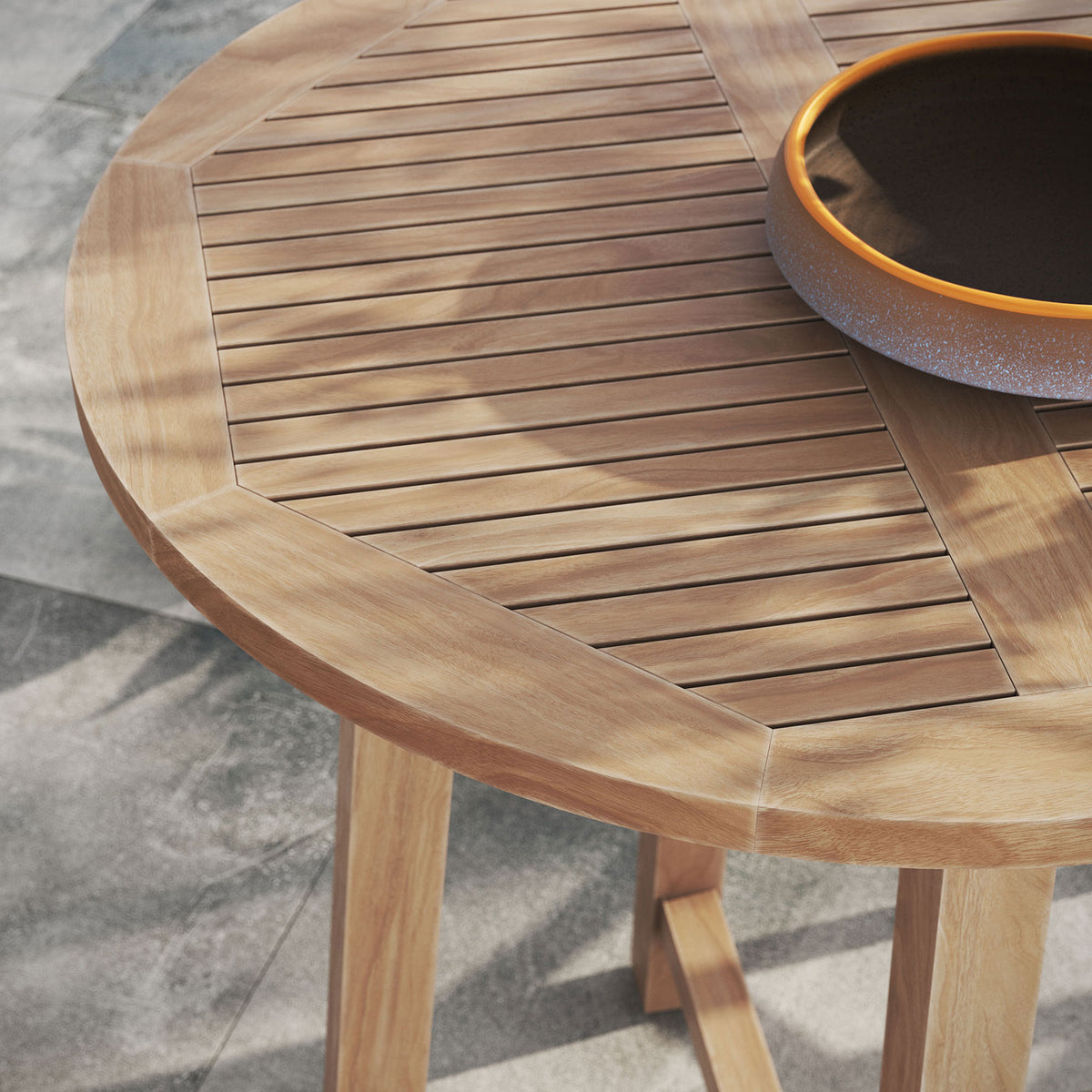 Natural teak bar tabletop brings warm slatted texture and inviting style to modern outdoor patios || EEI-7127-NAT || swatch_room