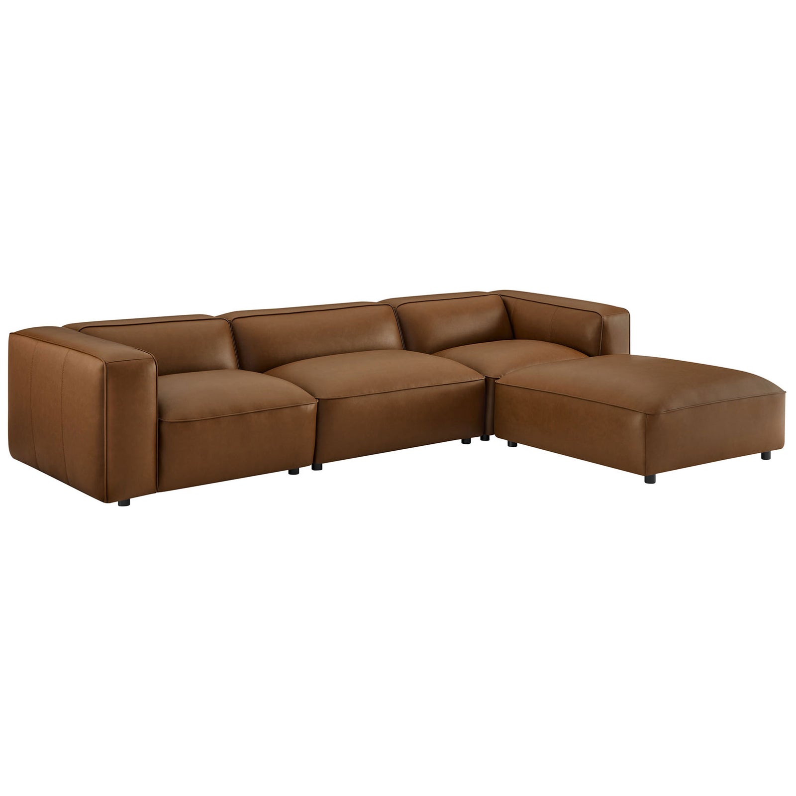 Coffee vegan leather 4 piece modular sofa with deep seats and chaise ottoman || EEI-7128-COF || front_angle_studio