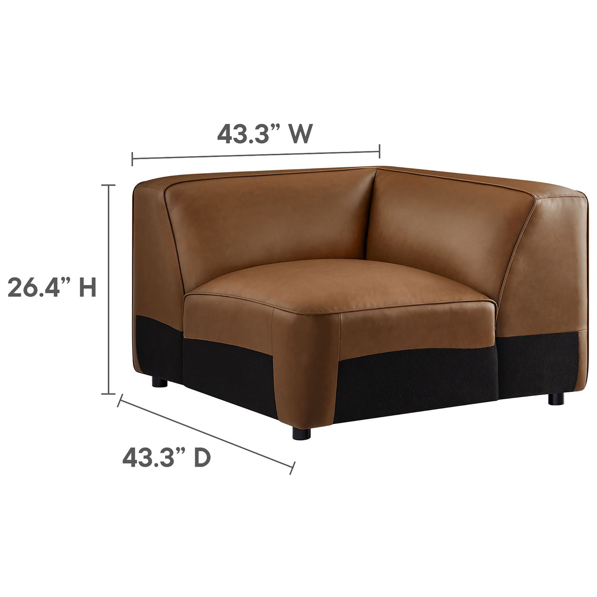 Dimensions of the Auren corner modular seat in coffee vegan leather to shape your sectional configuration || EEI-7129-COF || dimension_studio