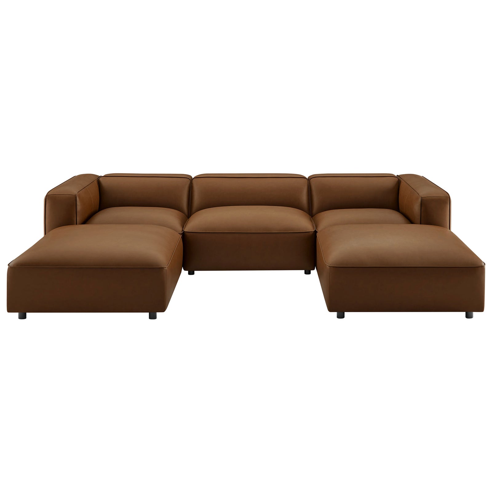 Coffee vegan leather U-shaped modular sectional sofa with deep seats and low backrests || EEI-7131-COF || front_studio