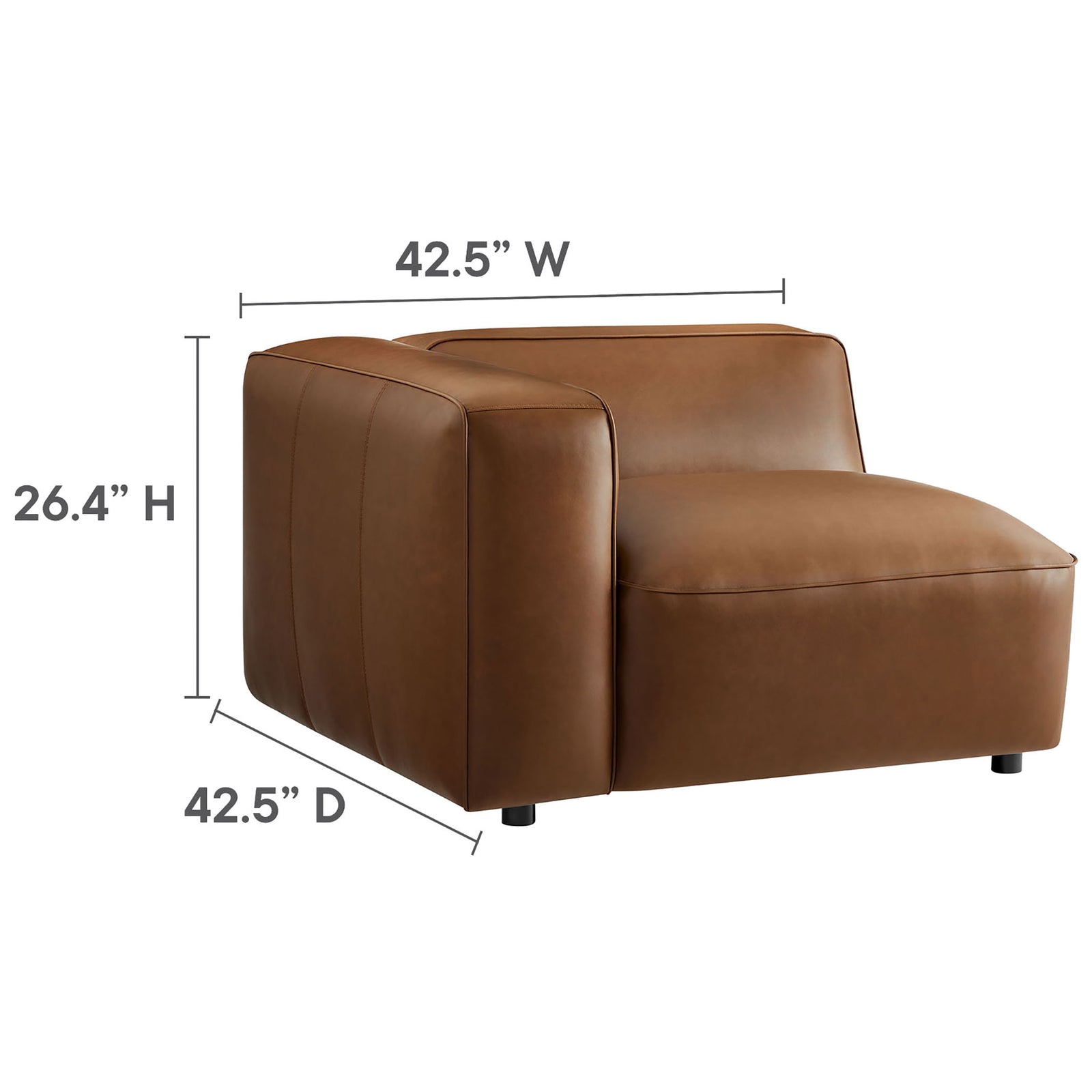 Coffee vegan leather armchair module with width, depth, and height dimensions labeled for easy planning || EEI-7131-COF || dimension_studio