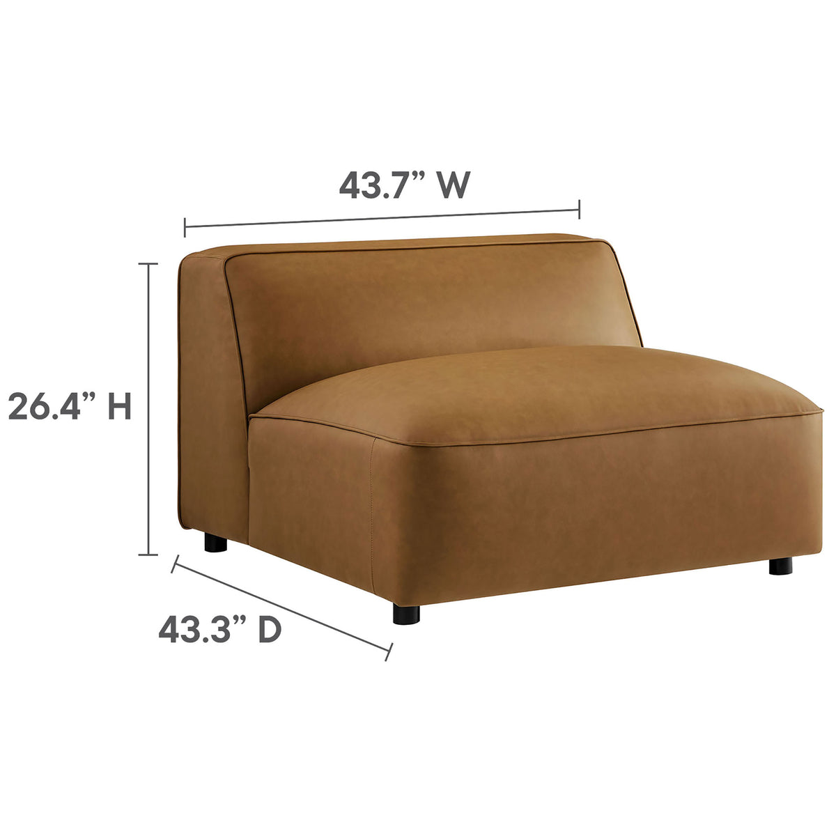 Dimensions of the Auren camel armless modular seat with deep cushioning and soft vegan leather upholstery || EEI-7132-CAM || dimension_studio