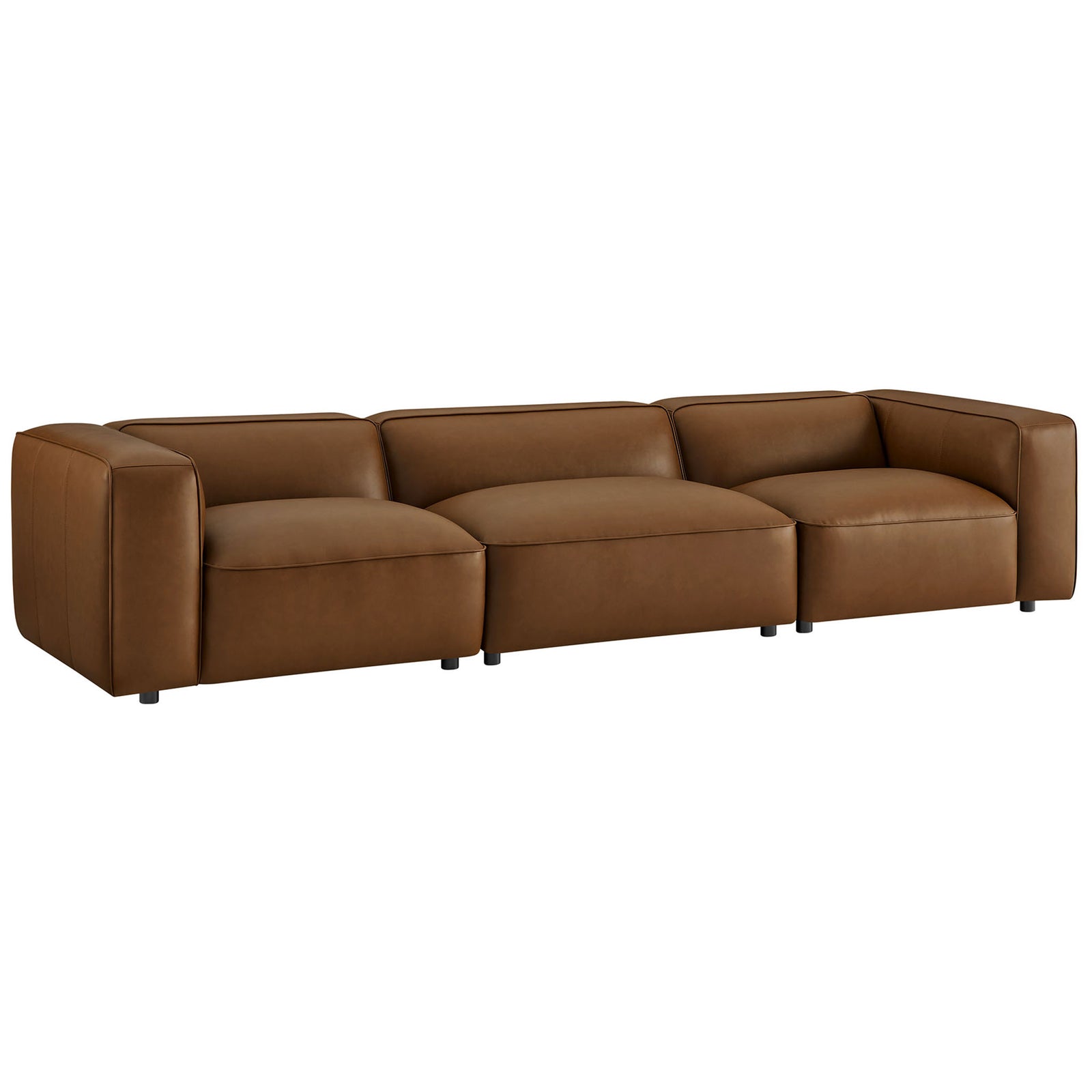 Coffee vegan leather 3-piece modular sofa with deep seating and wide low-profile arms || EEI-7132-COF || front_studio