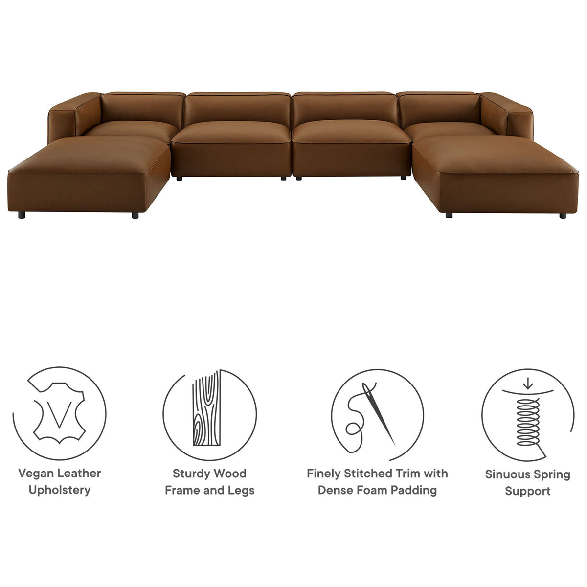 Coffee vegan leather modular sectional with features for support, tailoring, and durable comfort || EEI-7134-COF || callout_studio