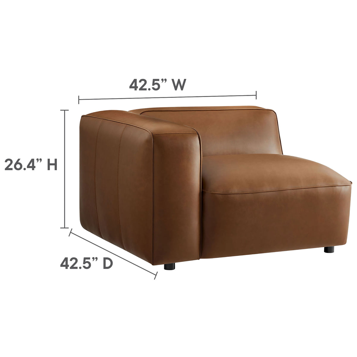 Left-arm coffee vegan leather chair module with deep cushioned seat and tailored low-profile back || EEI-7134-COF || dimension_studio