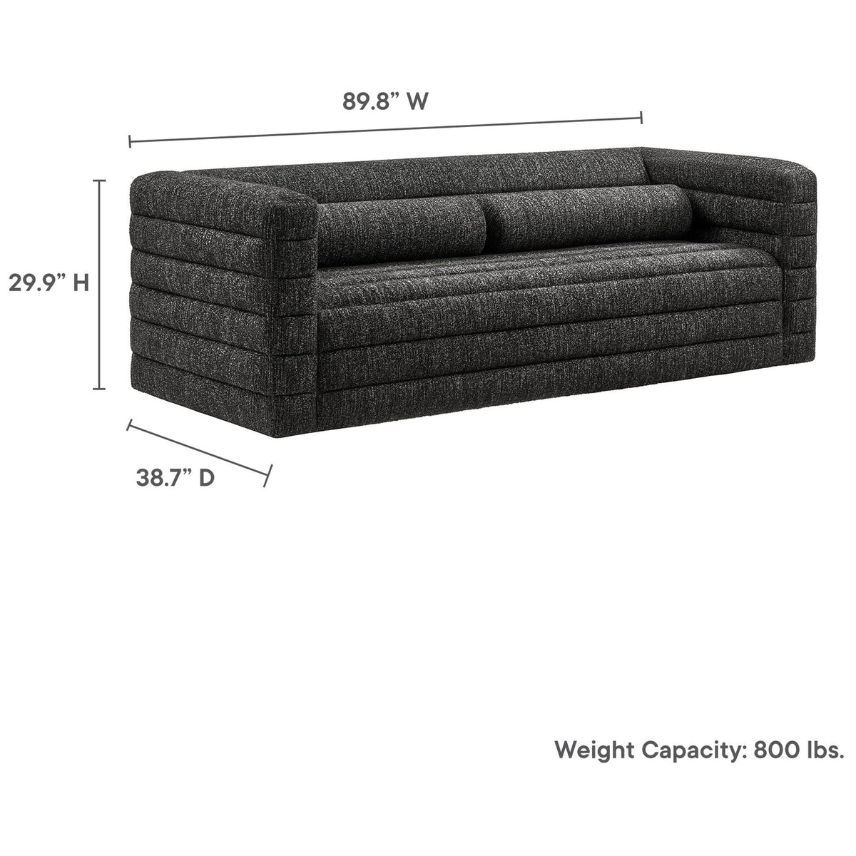Relle boucle sofa with spacious width, deep seat, and strong 800 pound weight capacity for relaxed lounging || EEI-7136-CHA || dimension_studio