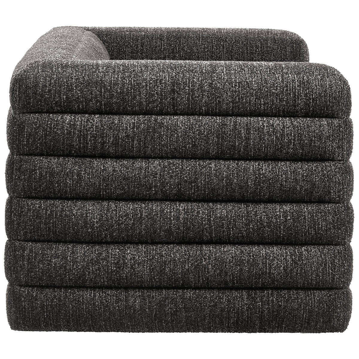 Compact loveseat design showing the layered channel-tufted arms and base || EEI-7137-CHA || side_studio