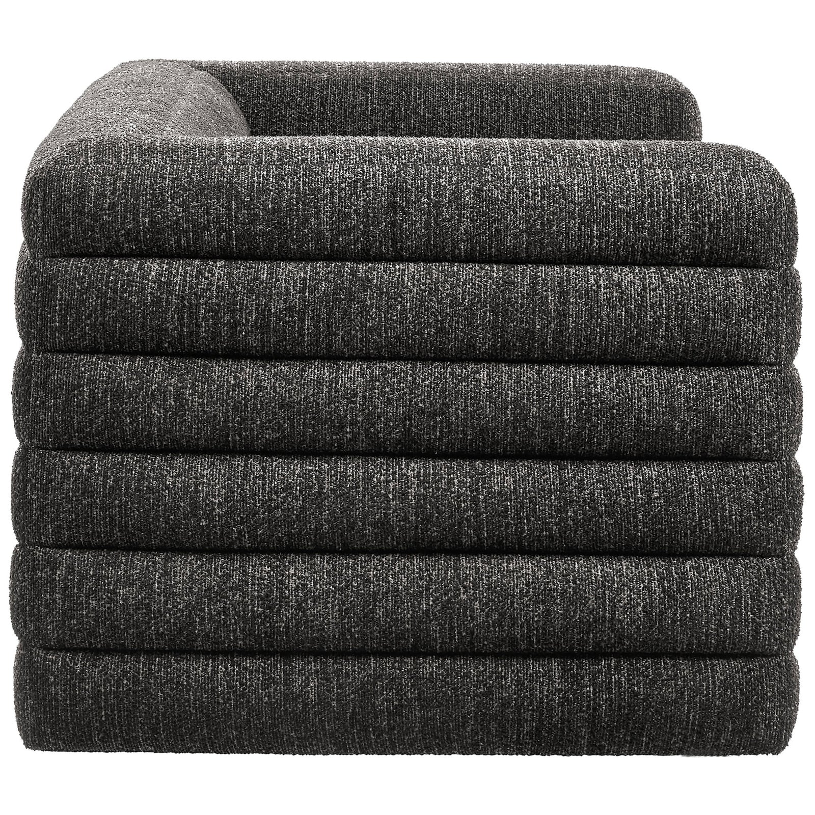 Compact loveseat design showing the layered channel-tufted arms and base || EEI-7137-CHA || side_studio