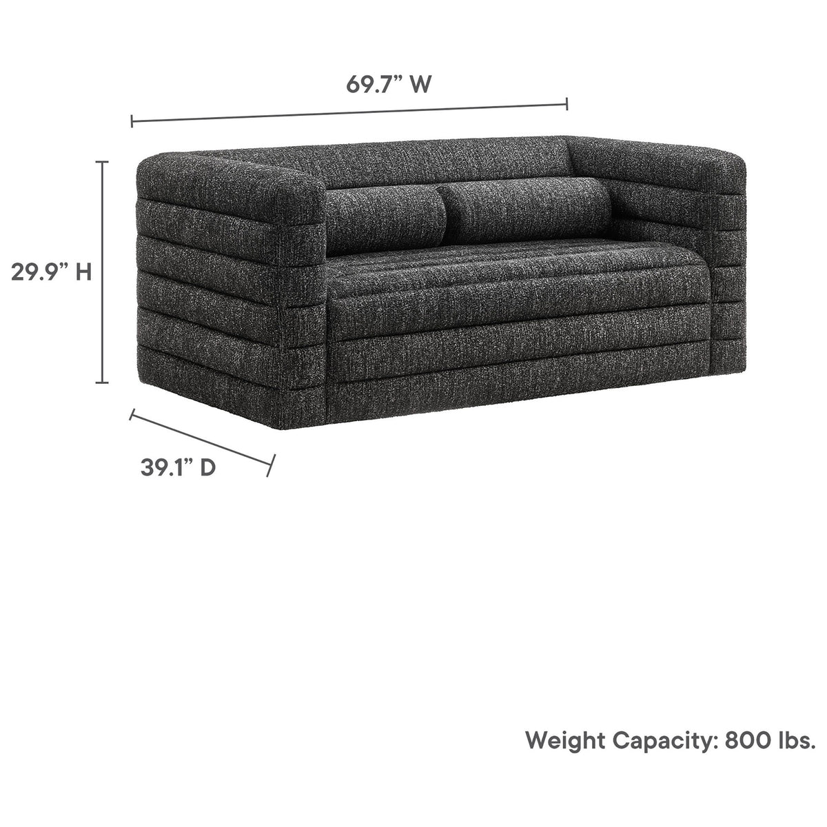 Loveseat dimensions and weight capacity shown to help plan your living space layout || EEI-7137-CHA || dimension_studio