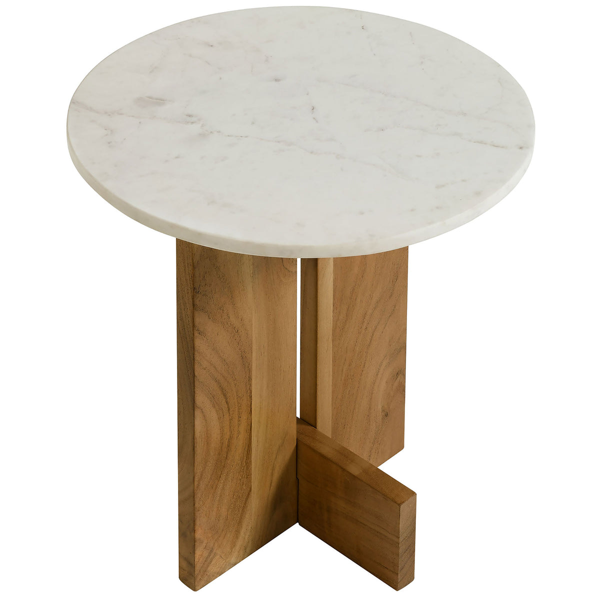 Round marble tabletop with soft beveled edge and subtle natural veining || EEI-7141-NAT || front_angle_studio