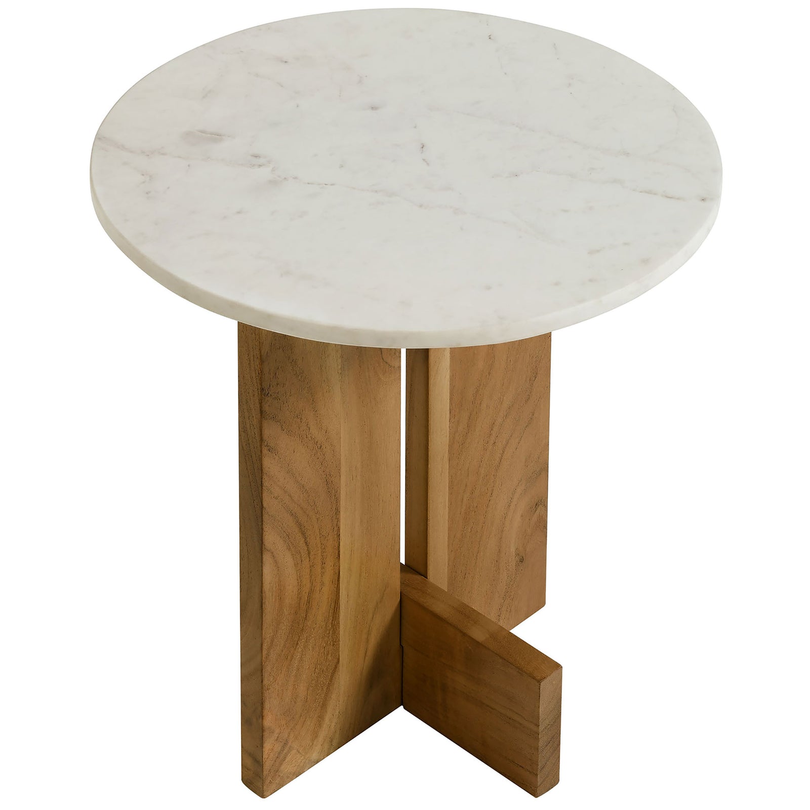 Round marble tabletop with soft beveled edge and subtle natural veining || EEI-7141-NAT || front_angle_studio