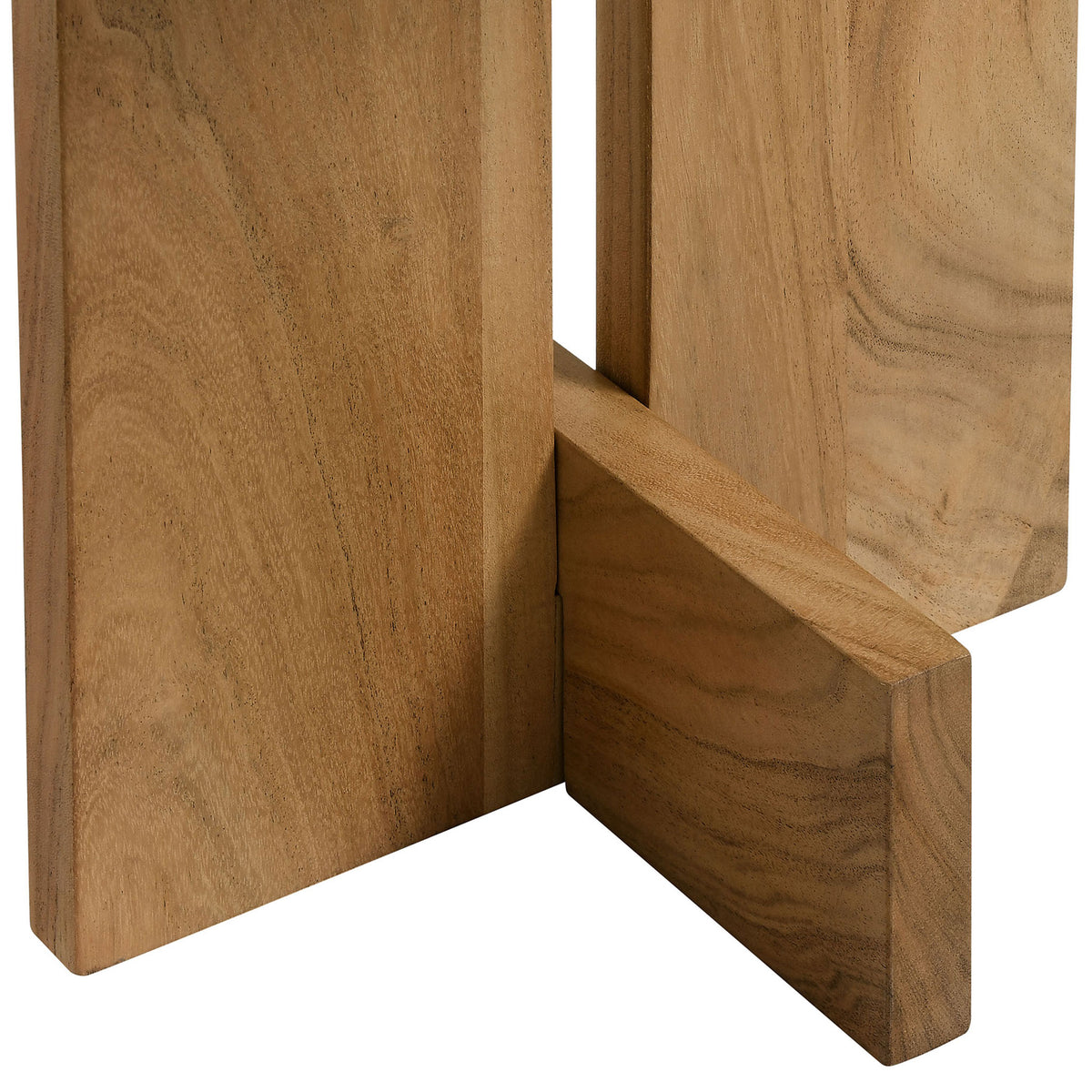 Detail of the natural acacia cross-leg base with rich grain pattern and smooth finish || EEI-7141-NAT || leg_studio