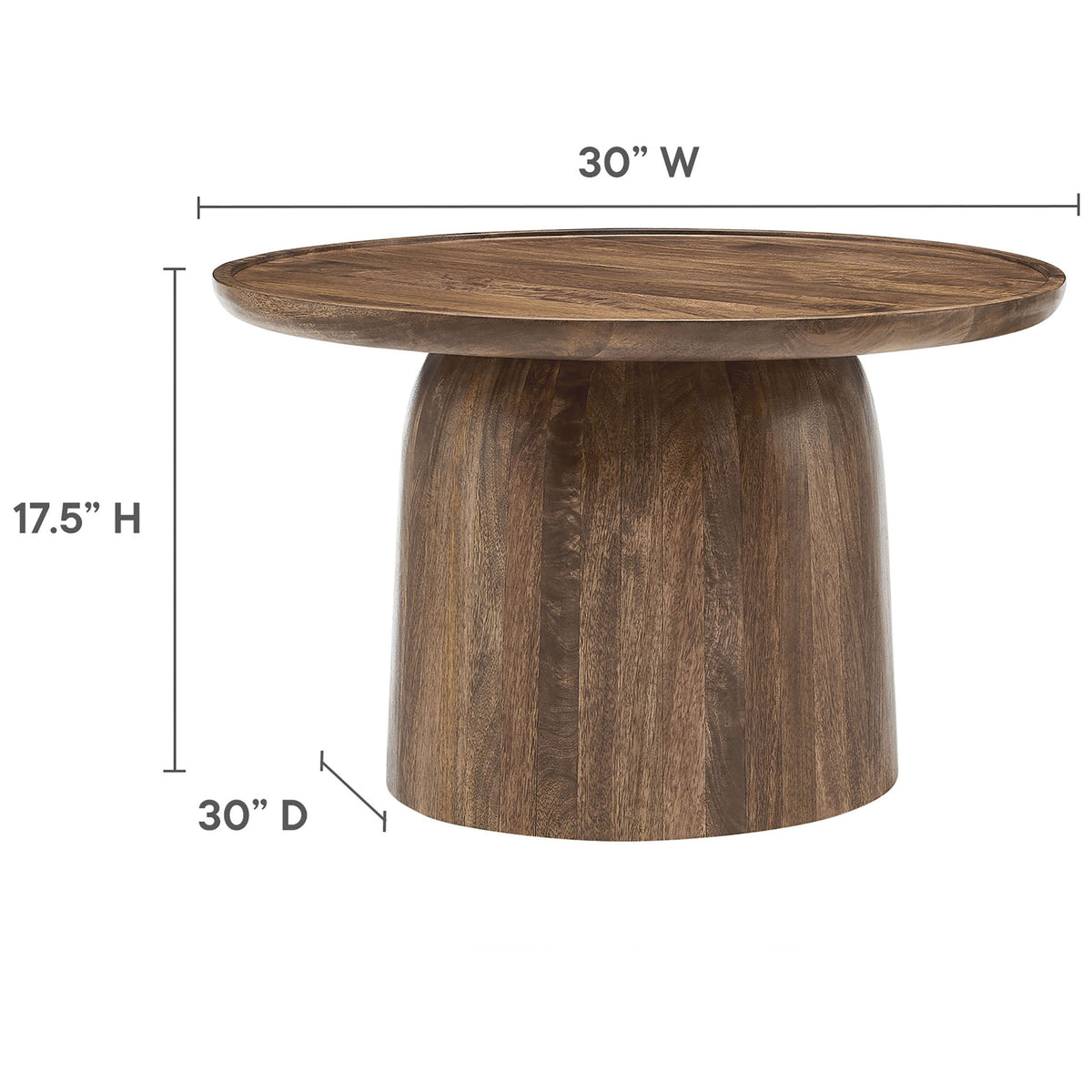 Dimensions of the round mango wood coffee table for easy planning and room fit || EEI-7144-WAL || dimension_studio