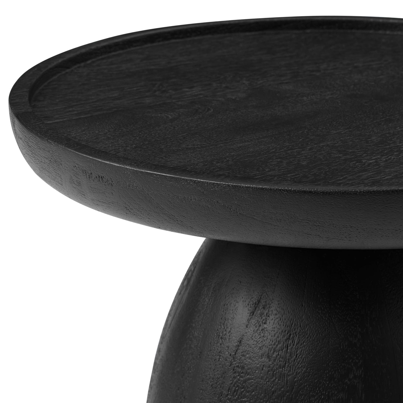 Smooth black wood tabletop with raised rim and subtle grain that adds depth to the design. || EEI-7145-BLK || detail_studio