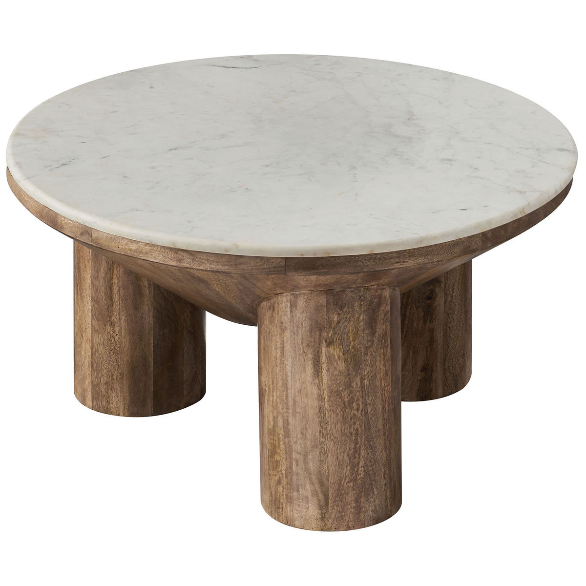 Expansive 33-inch marble surface with natural veining crowns the table with a refined, durable finish. || EEI-7146-WAL || top_angle_studio