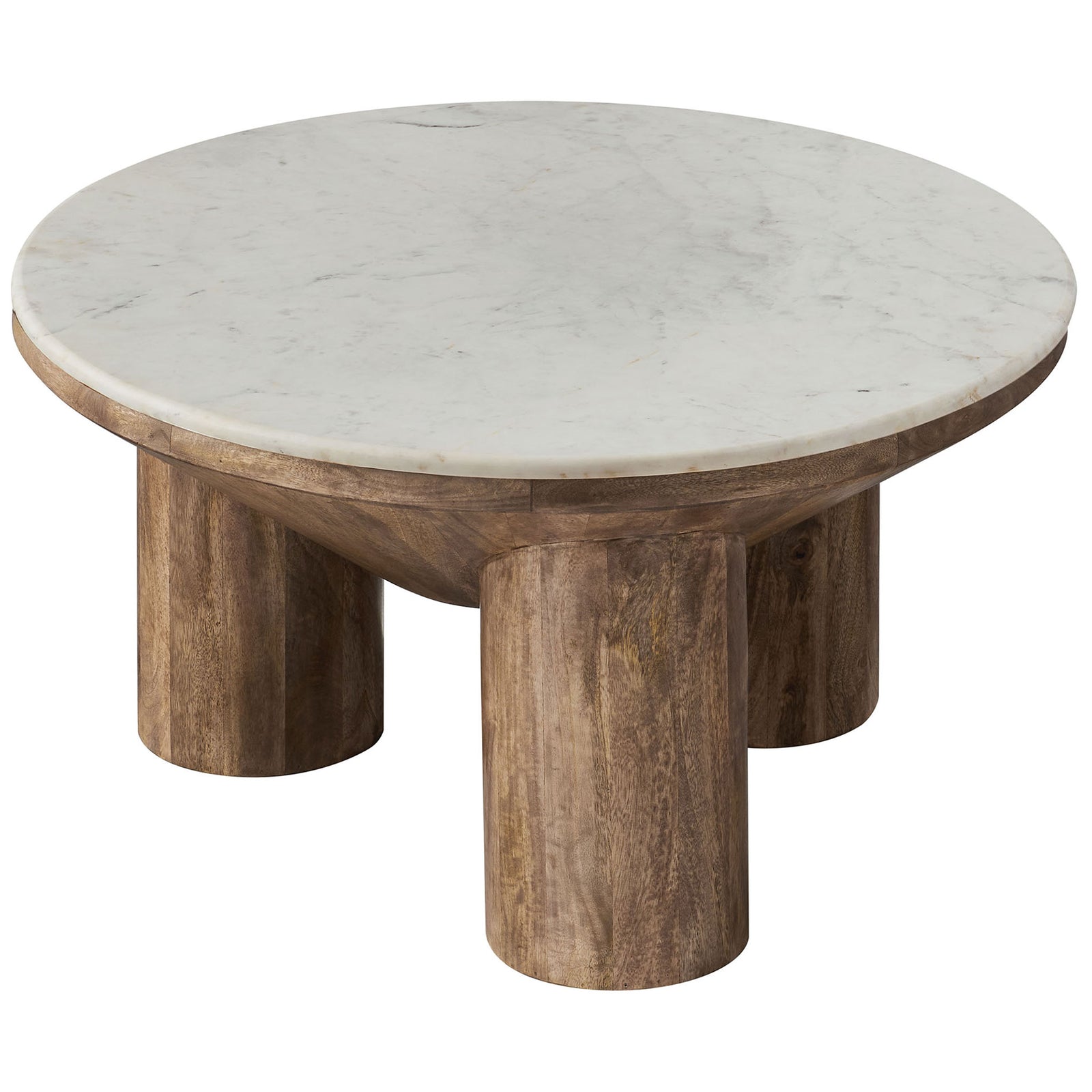 Expansive 33-inch marble surface with natural veining crowns the table with a refined, durable finish. || EEI-7146-WAL || top_angle_studio