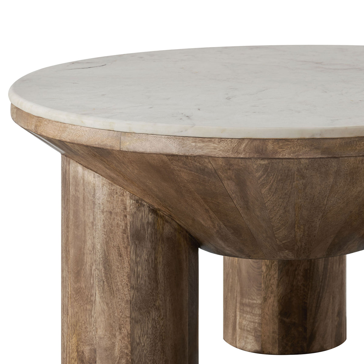 Smooth marble edge and expertly joined mango wood base highlight thoughtful craftsmanship. || EEI-7146-WAL || detail_studio