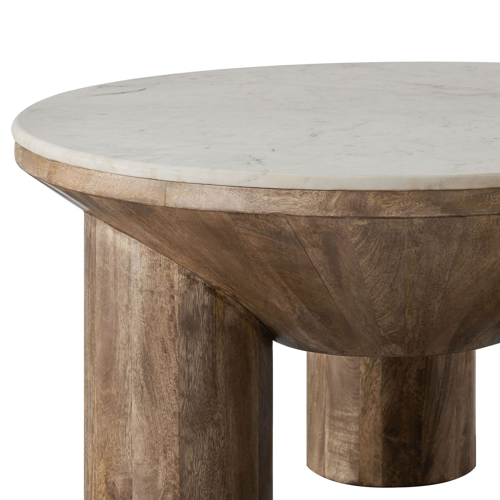 Smooth marble edge and expertly joined mango wood base highlight thoughtful craftsmanship. || EEI-7146-WAL || detail_studio