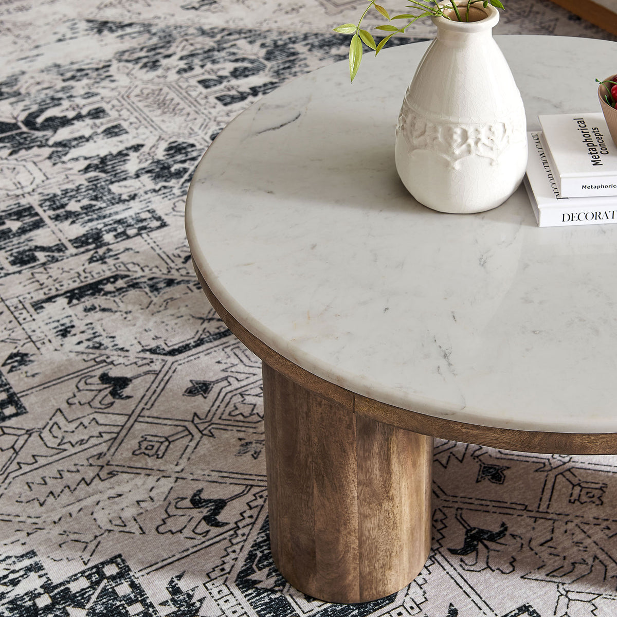 Polished marble top showcases elegant veining while offering a resilient surface for daily use. || EEI-7146-WAL || detail_room
