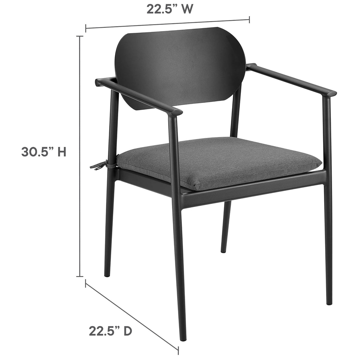 Dimension diagram of charcoal patio armchair showing overall width, depth, and height for easy planning || EEI-7148-CHA-CHA || dimension_studio