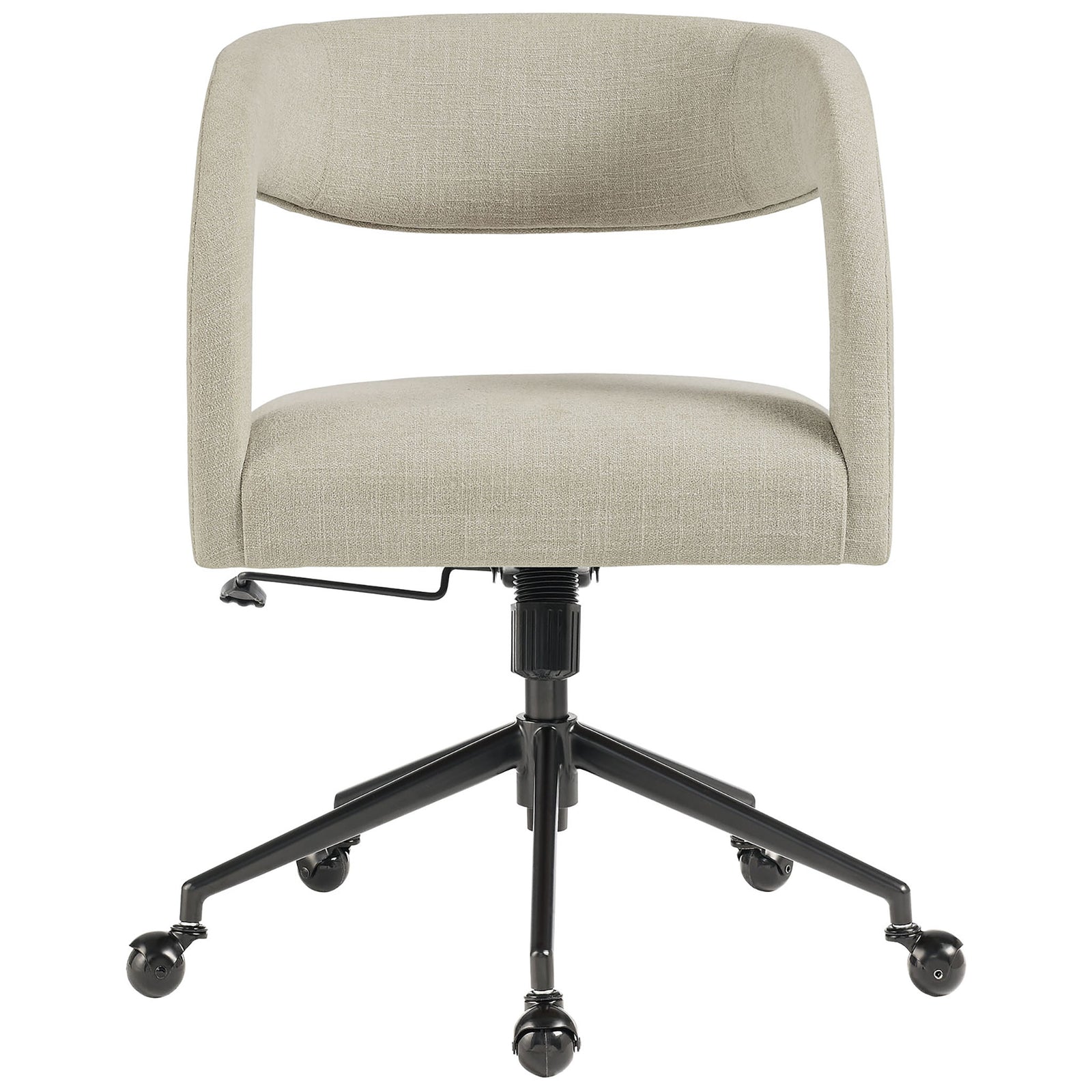 Modern linen barrel office chair with generous cushioning and adjustable gas lift base || EEI-7149-LIN || front_studio